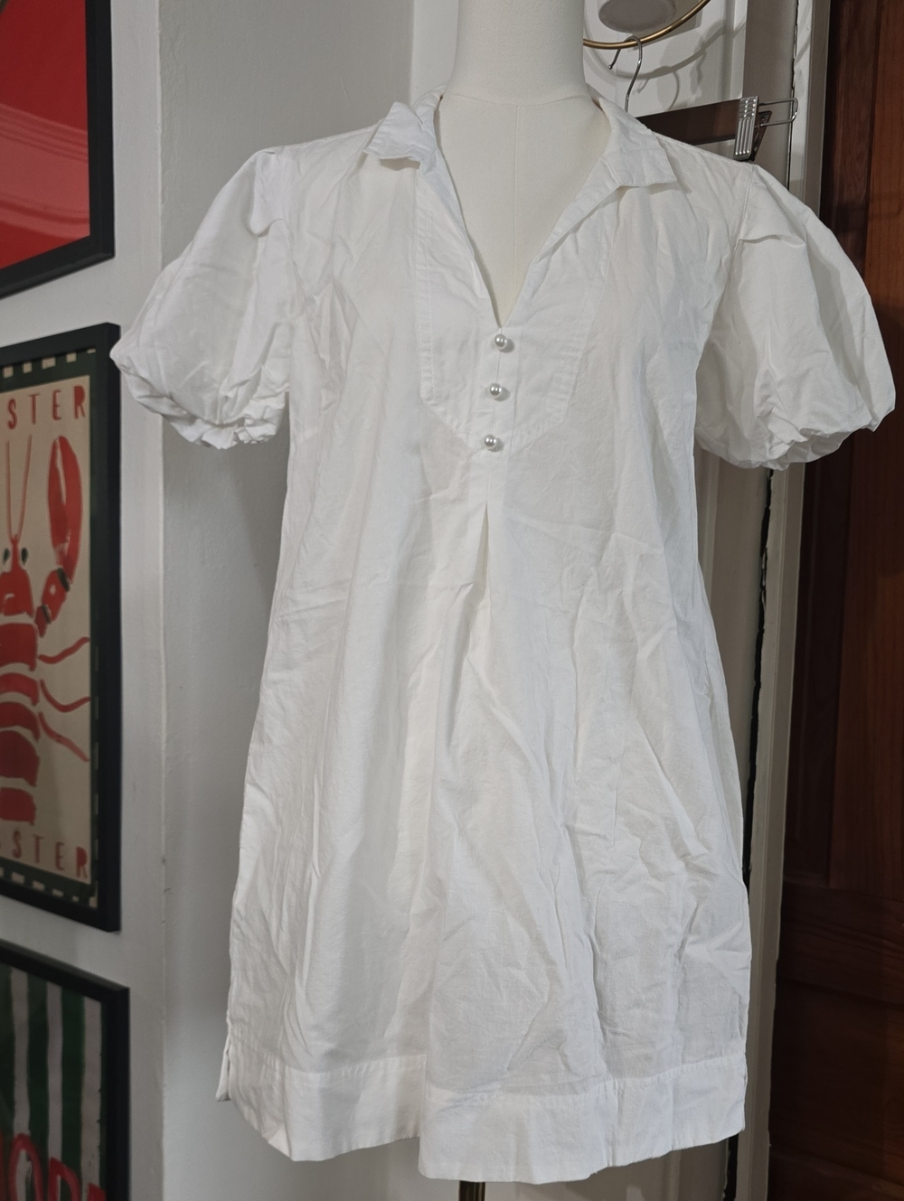 White Puff Sleeve Cotton Dress - Classic Effortless Style